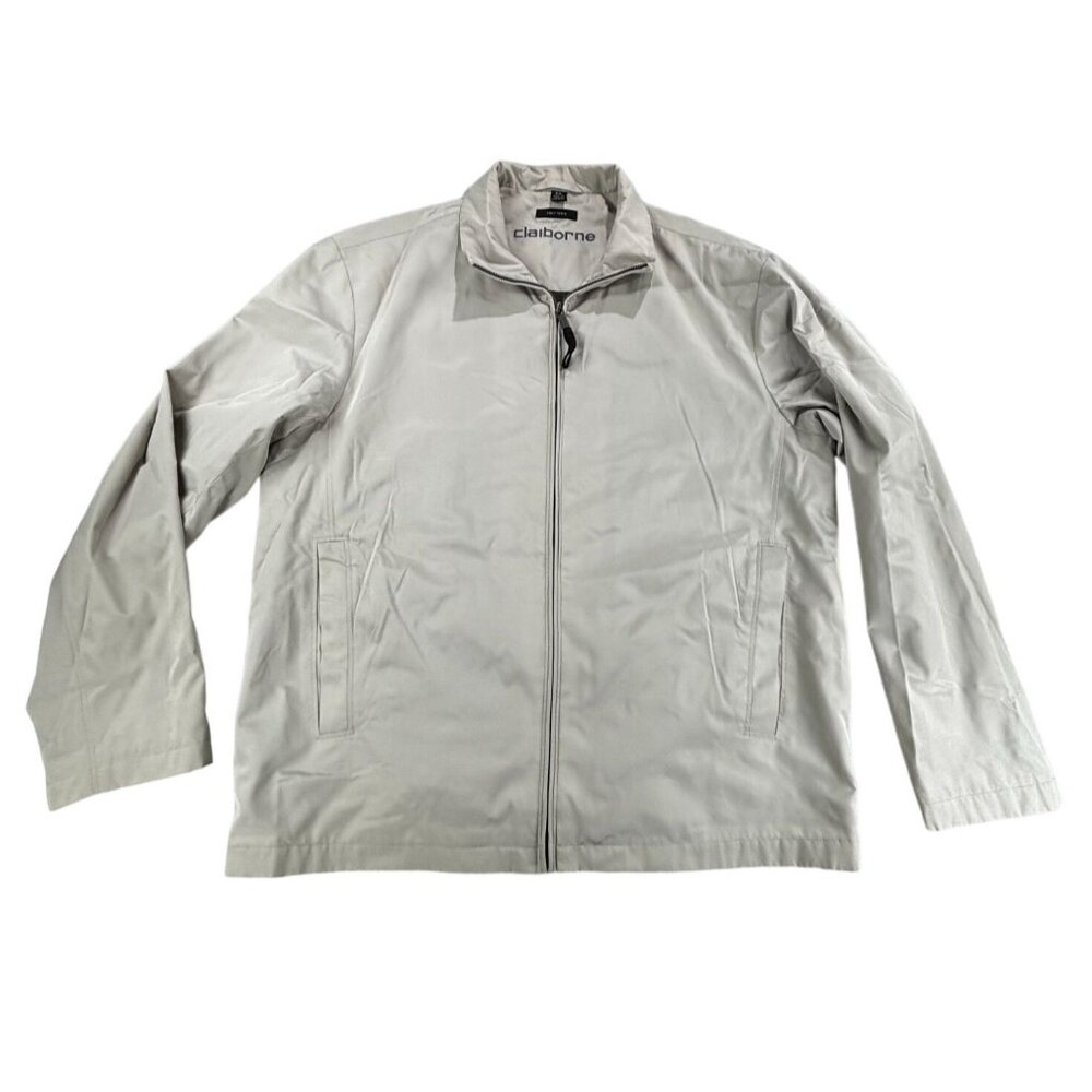 Claiborne Poly Tech Jacket Mens M Light Beige Polyester Zip Front Coat